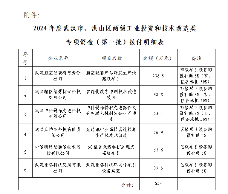 2024年度武汉市、洪山区两级工业投资和技术改造类专项资金（第一批）拨付明细表.png